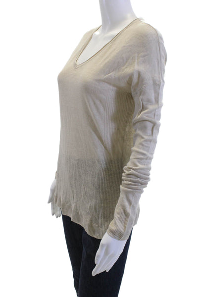 SWTR Womens Beige Linen V Neck Pullover Sweater Long Sleeve Size L