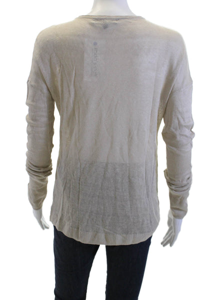 SWTR Womens Beige Linen V Neck Pullover Sweater Long Sleeve Size L