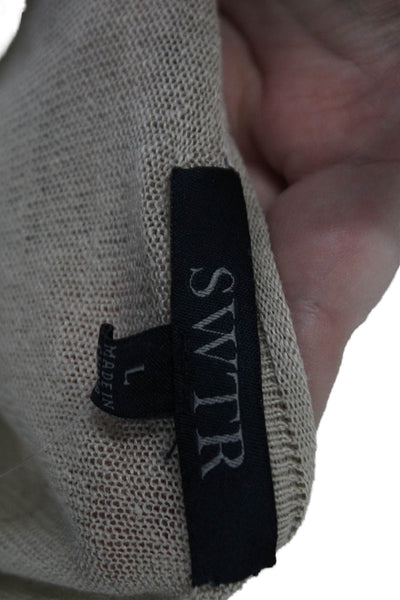 SWTR Womens Beige Linen V Neck Pullover Sweater Long Sleeve Size L