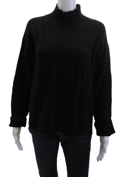 J Crew Womens Pullover Sweater Black Mock Neck Merino Blend Size M