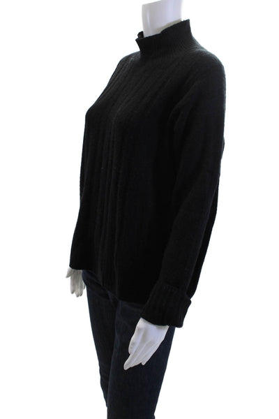 J Crew Womens Pullover Sweater Black Mock Neck Merino Blend Size M