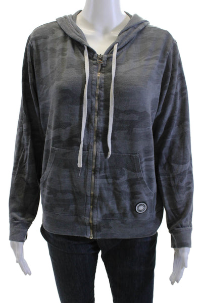 Soul Cycle Unisex Full-Zip Hoodie Dark Gray Camo Army Graphic Drawstring Size L