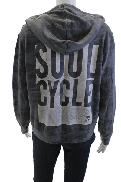 Soul Cycle Unisex Full-Zip Hoodie Dark Gray Camo Army Graphic Drawstring Size L