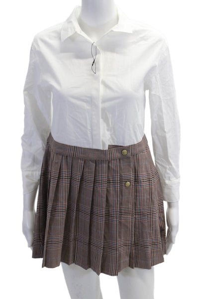Zara Girls Cotton Blend Plaid Pleated Long Sleeve Dress Brown Size 13-14
