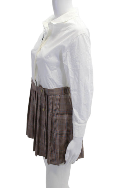Zara Girls Cotton Blend Plaid Pleated Long Sleeve Dress Brown Size 13-14