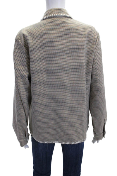 Muze Women Beige Checked Collared Button-Up Cotton Blend Long Sleeve Top Size L