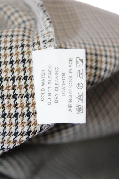 Muze Women Beige Checked Collared Button-Up Cotton Blend Long Sleeve Top Size L