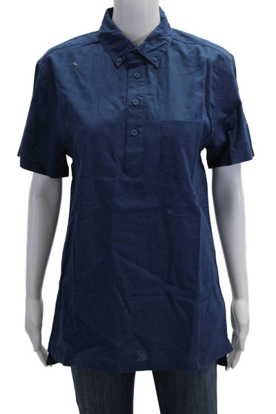 ONIA Mens Button-Down Shirt Dark Blue Linen Cotton Collared Solid Size S