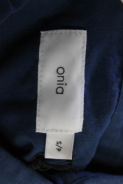 ONIA Mens Button-Down Shirt Dark Blue Linen Cotton Collared Solid Size S