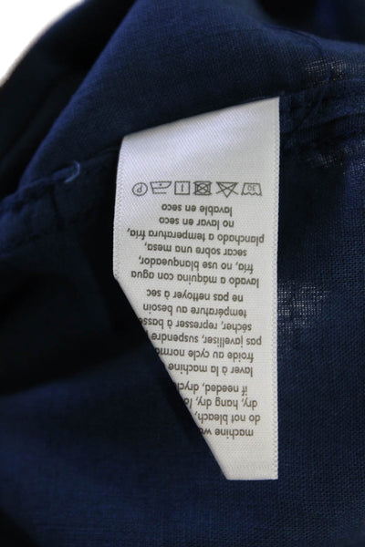 ONIA Mens Button-Down Shirt Dark Blue Linen Cotton Collared Solid Size S