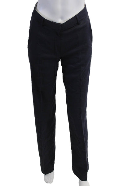 Theory Unisex Dress Pants Dark Blue Button Linen Blend Size 0