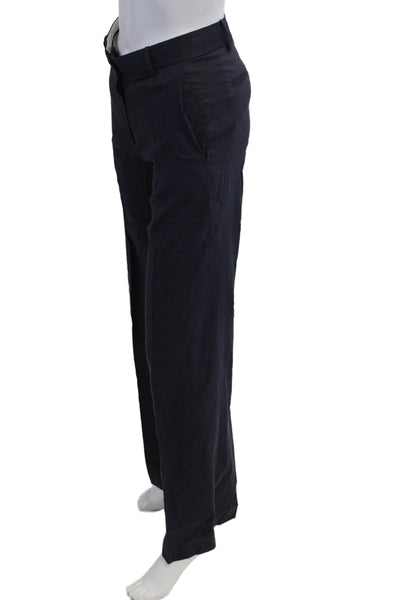 Theory Unisex Dress Pants Dark Blue Button Linen Blend Size 0