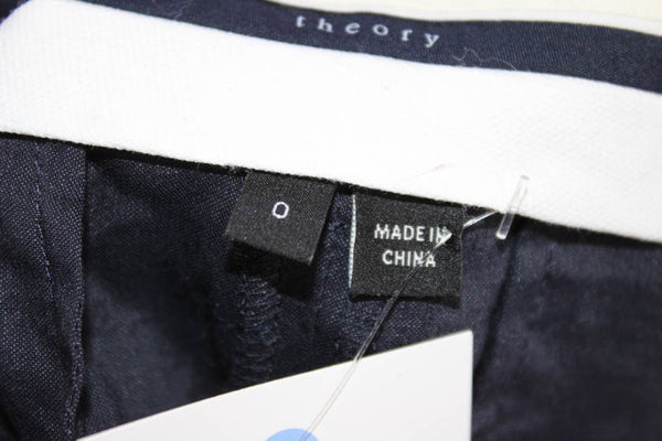 Theory Unisex Dress Pants Dark Blue Button Linen Blend Size 0