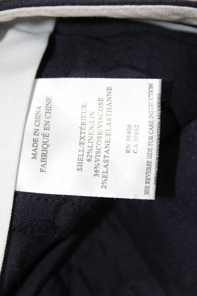 Theory Unisex Dress Pants Dark Blue Button Linen Blend Size 0