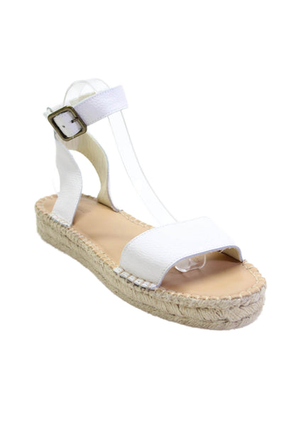 Soludos Womens Open Toe Ankle Strap Straw Textured Sandals White Size 8.5