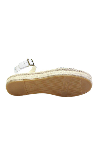 Soludos Womens Open Toe Ankle Strap Straw Textured Sandals White Size 8.5