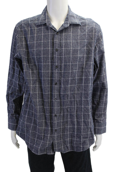 Charles Tyrwhitt Mens Cotton Geometric Print Button Down Shirt Blue Size L