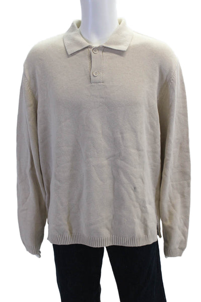 Zara Mens Beige Collared Button Pullover 100% Cotton Size XL