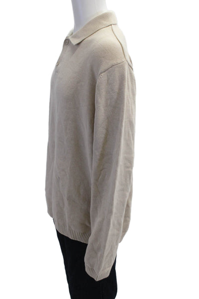 Zara Mens Beige Collared Button Pullover 100% Cotton Size XL