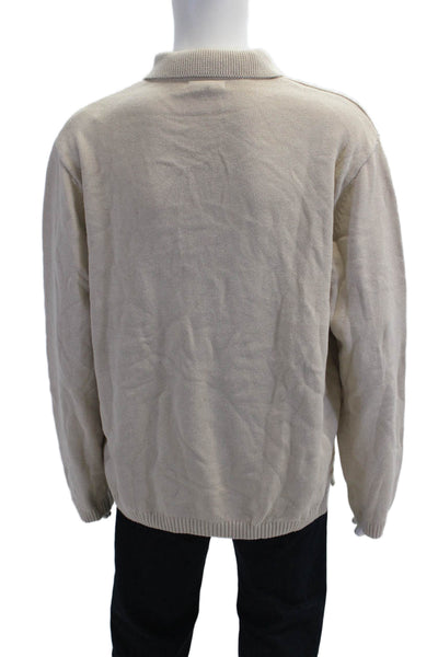 Zara Mens Beige Collared Button Pullover 100% Cotton Size XL