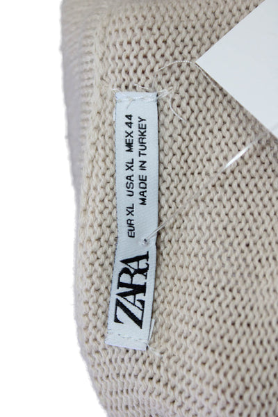 Zara Mens Beige Collared Button Pullover 100% Cotton Size XL