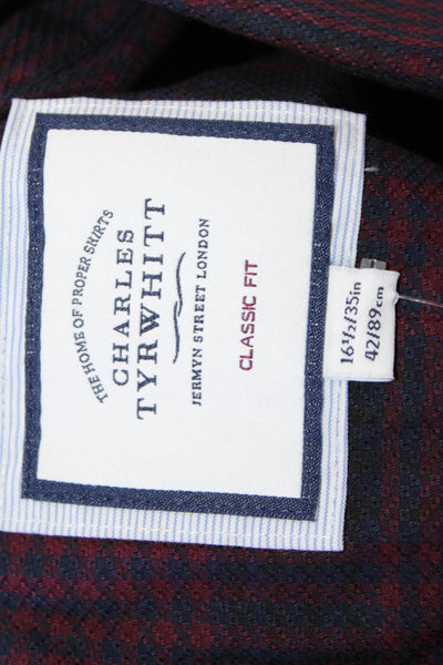 Charles Tyrwhitt Mens Cotton Plaid Print Button Down Shirt Red Size 16.5