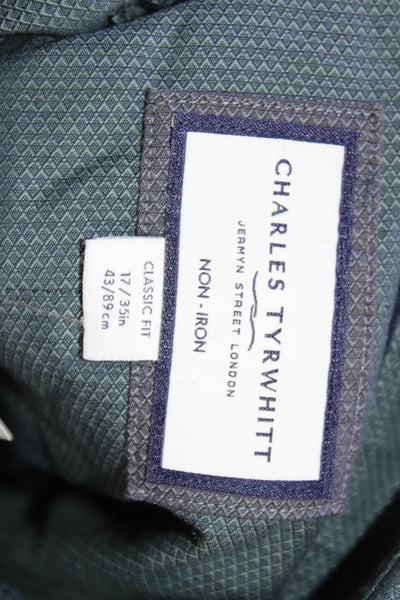 Charles Tyrwhitt Womens Cotton Geometric Print Button Down Shirt Green Size 17