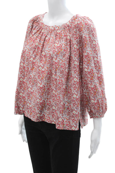 J Crew Womens Red Floral Tunic 3/4 Sleeve Round Neck 100% Cotton Size S