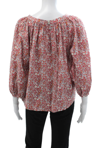 J Crew Womens Red Floral Tunic 3/4 Sleeve Round Neck 100% Cotton Size S