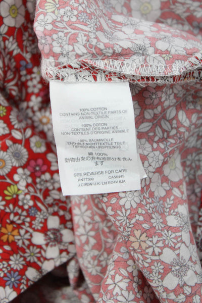 J Crew Womens Red Floral Tunic 3/4 Sleeve Round Neck 100% Cotton Size S