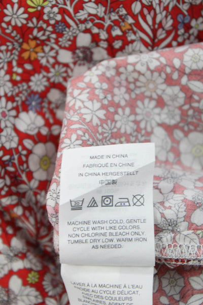 J Crew Womens Red Floral Tunic 3/4 Sleeve Round Neck 100% Cotton Size S