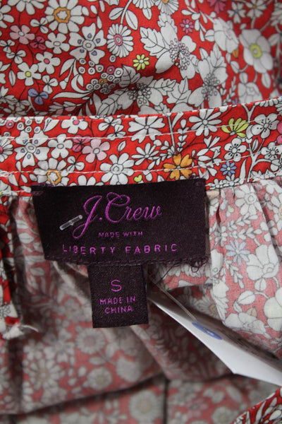 J Crew Womens Red Floral Tunic 3/4 Sleeve Round Neck 100% Cotton Size S