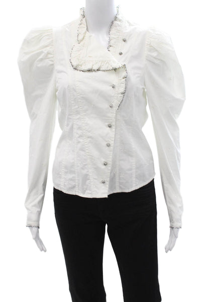 Ulla Johnson Womens White Cotton High Neck Button Up Blouse Size 0