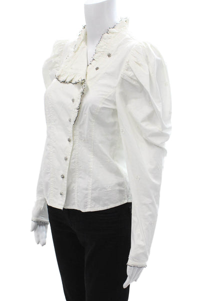Ulla Johnson Womens White Cotton High Neck Button Up Blouse Size 0