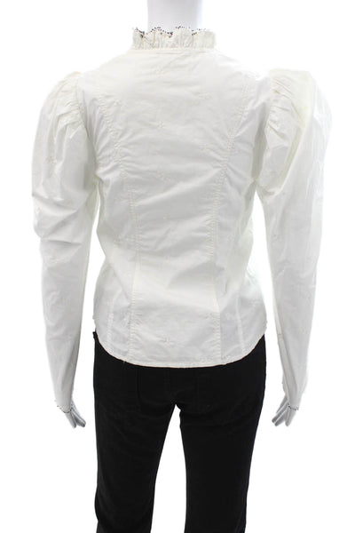 Ulla Johnson Womens White Cotton High Neck Button Up Blouse Size 0