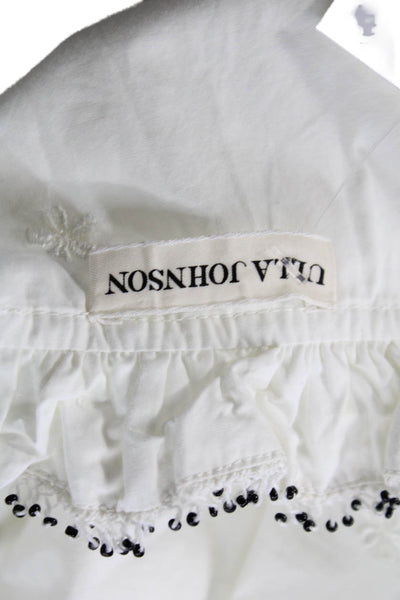 Ulla Johnson Womens White Cotton High Neck Button Up Blouse Size 0