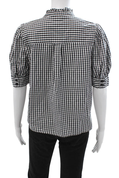 Who Wore What Womens Black Check Cotton High Neck Button Up Blouse Size S