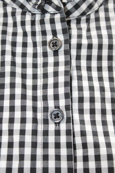 Who Wore What Womens Black Check Cotton High Neck Button Up Blouse Size S