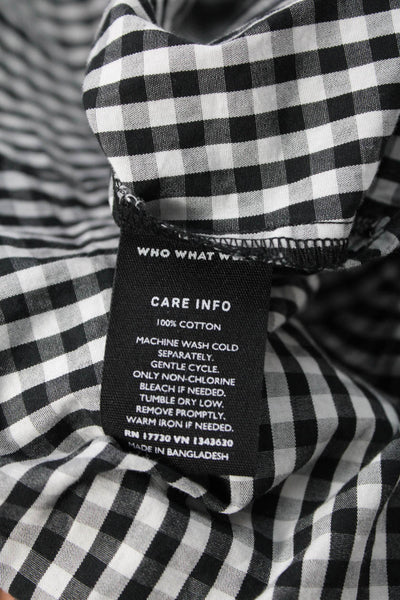 Who Wore What Womens Black Check Cotton High Neck Button Up Blouse Size S