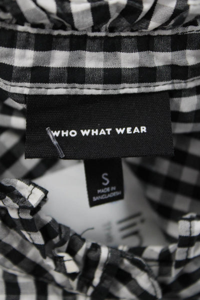 Who Wore What Womens Black Check Cotton High Neck Button Up Blouse Size S