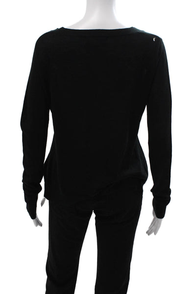 John + Jenn Unisex Pullover Sweater Black Button Crewneck Size S
