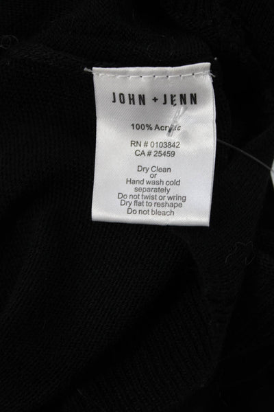 John + Jenn Unisex Pullover Sweater Black Button Crewneck Size S