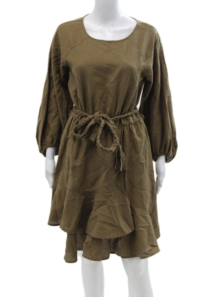 Apiece Apart Women Blouson Dress Brown Long Sleeve Drawstring Knee Size 2