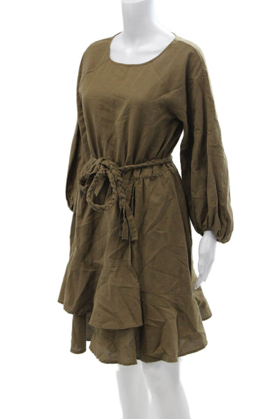 Apiece Apart Women Blouson Dress Brown Long Sleeve Drawstring Knee Size 2