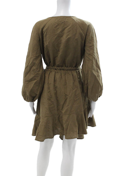 Apiece Apart Women Blouson Dress Brown Long Sleeve Drawstring Knee Size 2