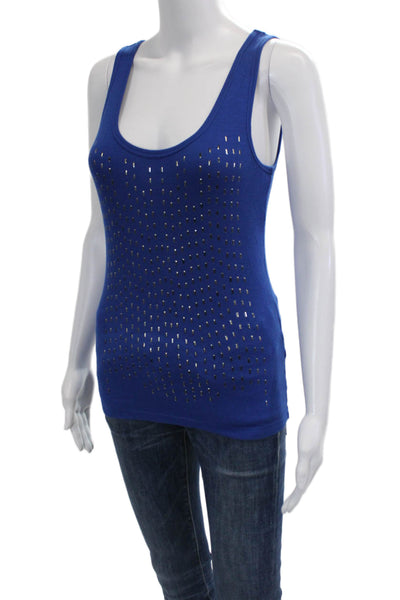 Calvin Klein Women Basic Sleeveless Tank Blue Rayon Spandex Round Neck Size S