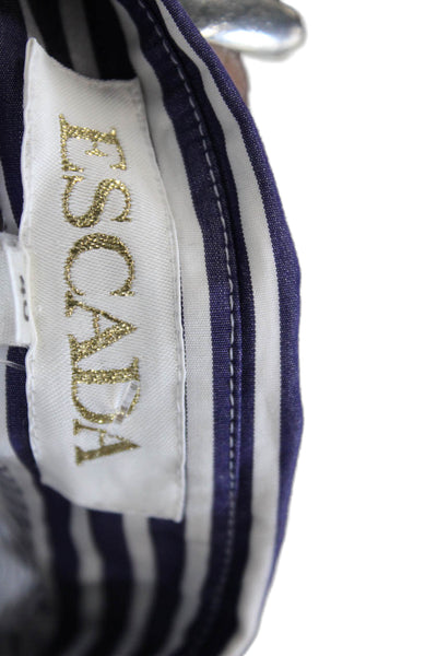 Escada Women Blue Striped Collared Button-Up Long Sleeve Top Size M