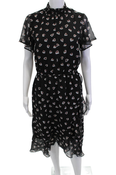 Madewell Womens Blouson Midi Floral Dress Black High Neck Short Sleeve Size S