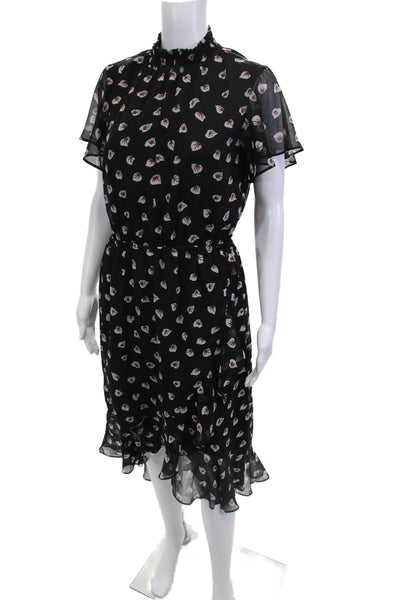 Madewell Womens Blouson Midi Floral Dress Black High Neck Short Sleeve Size S