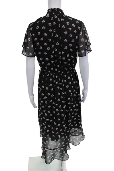 Madewell Womens Blouson Midi Floral Dress Black High Neck Short Sleeve Size S